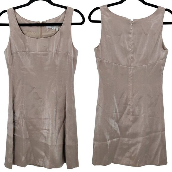 Vintage 80s Dress 6P Rose Gold Pink Cocktail Sleeveless Satin Sparkle Mini Glam - Picture 1 of 9